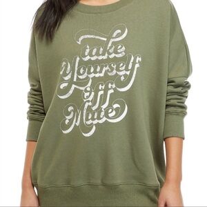 True Craft Oversized Graphic Sweatshirt Green Take Yourself off Mute Juniors XL
